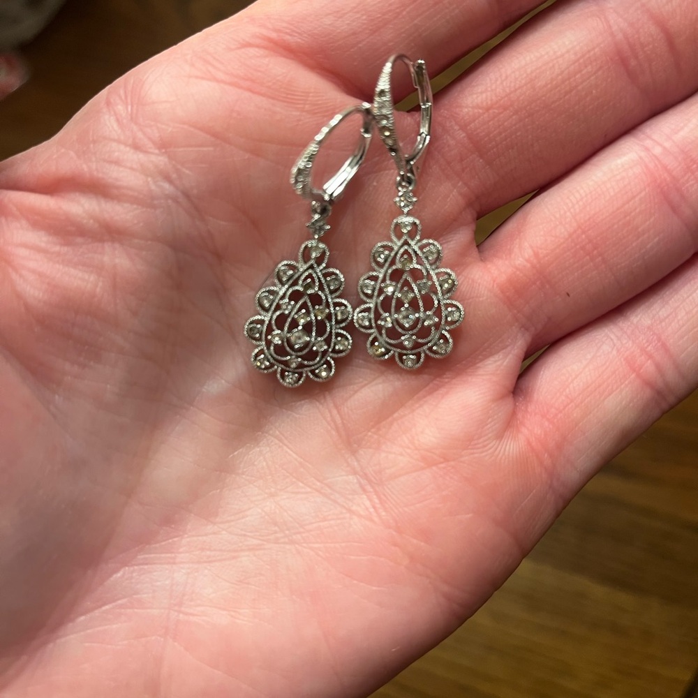 Nadri Elegant Silver and Rhinestone Teardrop Earrings